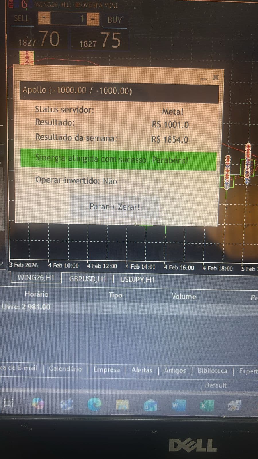 Mensagem de cliente com o resultado dos robôs Apollo e Orion