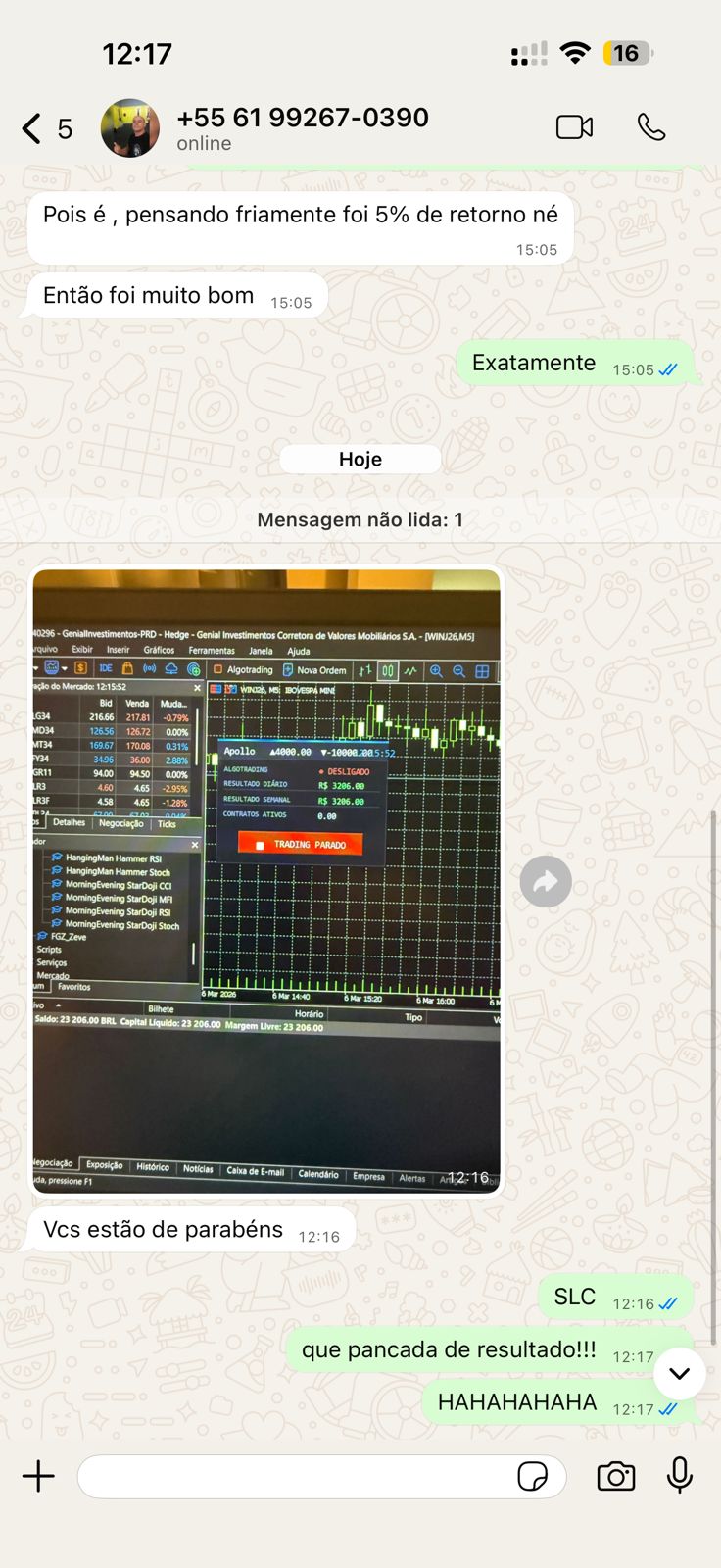 Resultado de operação real de membro